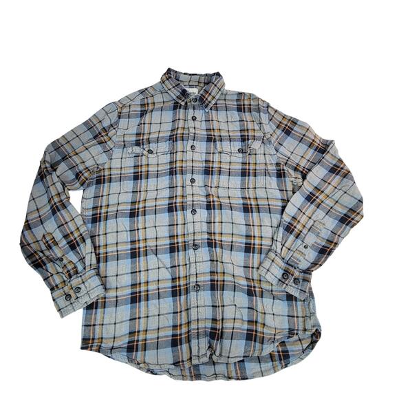 Sonoma Mens Medium Blue Brown Plaid Button Up Shirt - Picture 1 of 8